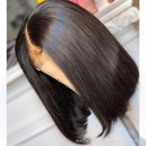 Hot selling straight lace frontal human hair wig pre plucked transparent lace bob wigs short virgin human hair lace wigs